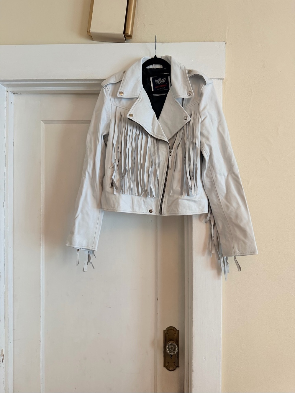 Hawkers White Genuine Leather Fringe Moto Biker Jacket Western Women’s XL